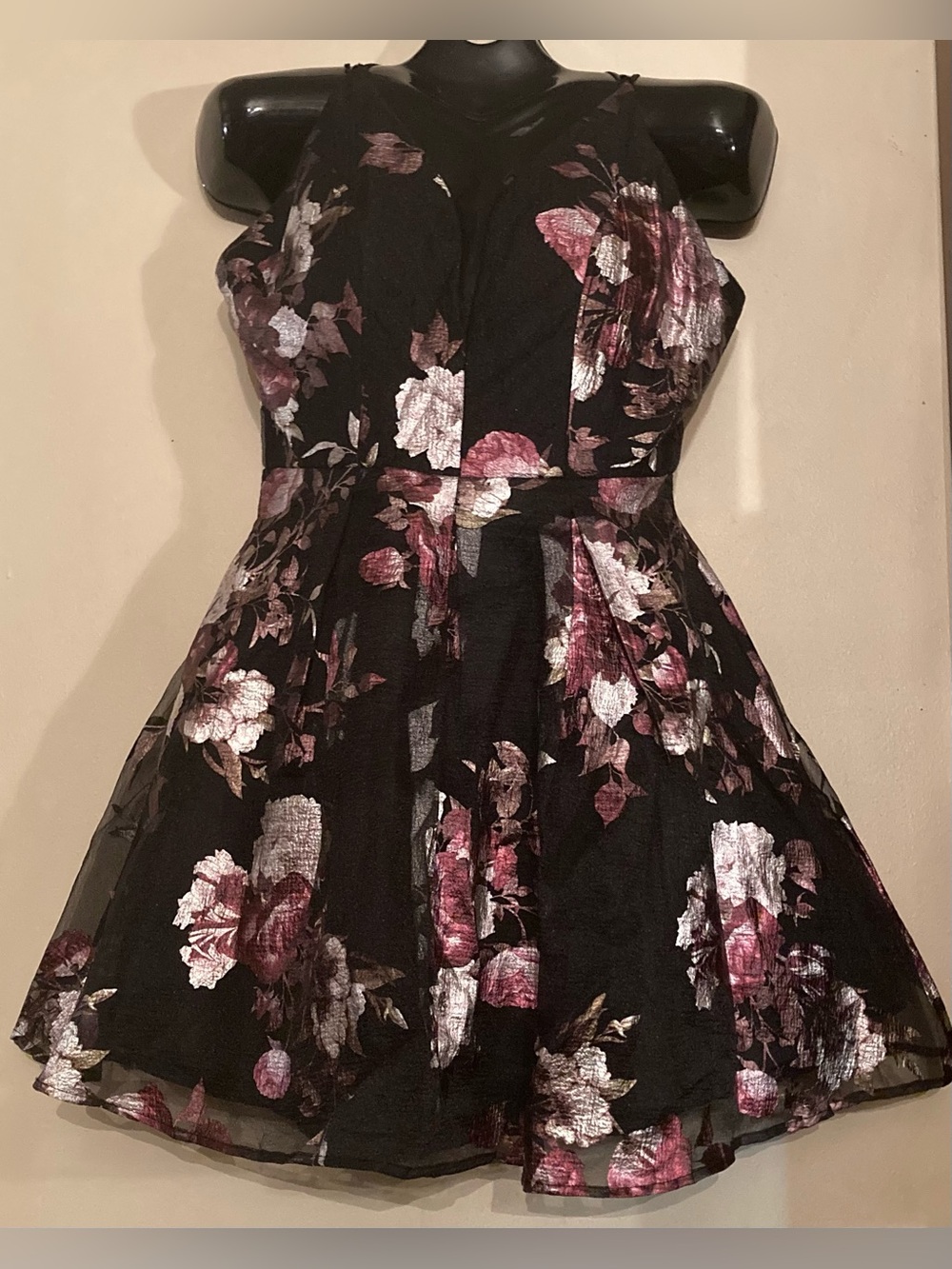 Crystal Doll Metallic Floral Party Dress Cross Strap Back